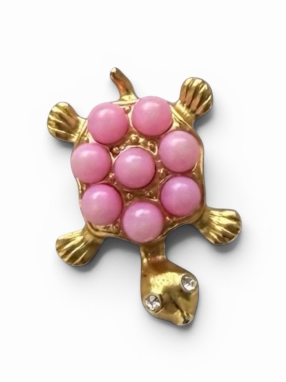 J. Crew Vintage Pink Glass Cabochon Goldtone Turtle Brooch Pin